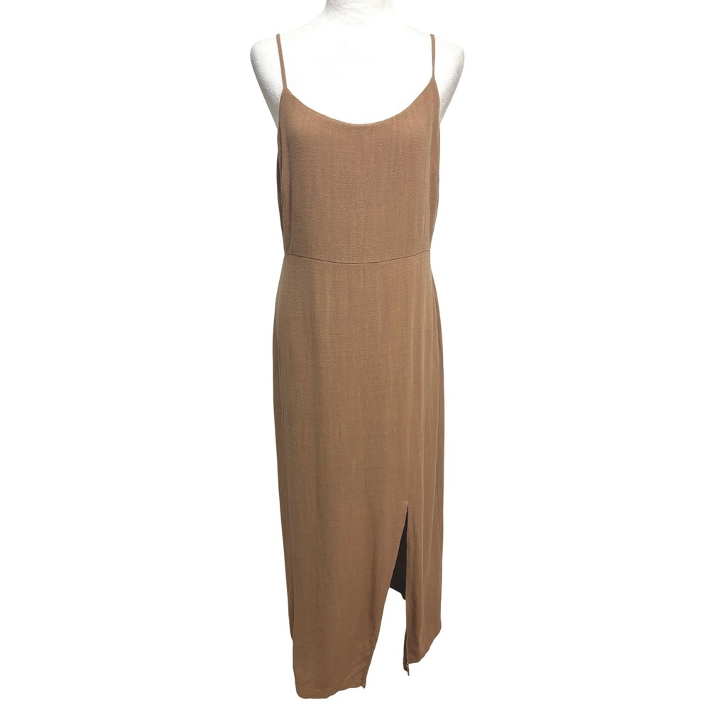 The Workshop Maxi Dress Almond Brown Linen Blend Open Back Minimalist Neutral L - Picture 3 of 9